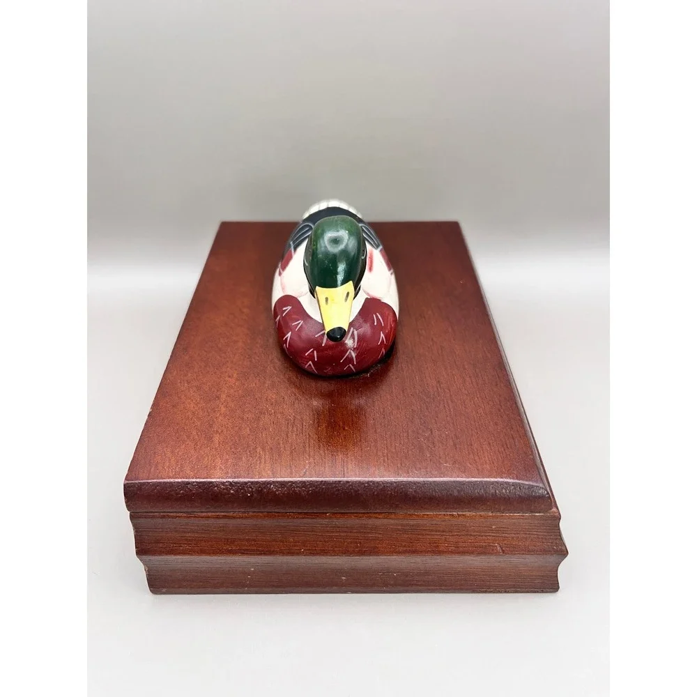 Vtg 1981 Albert E Price‎ Wooden Mallard Duck Decoy Playing Card Trinket Box